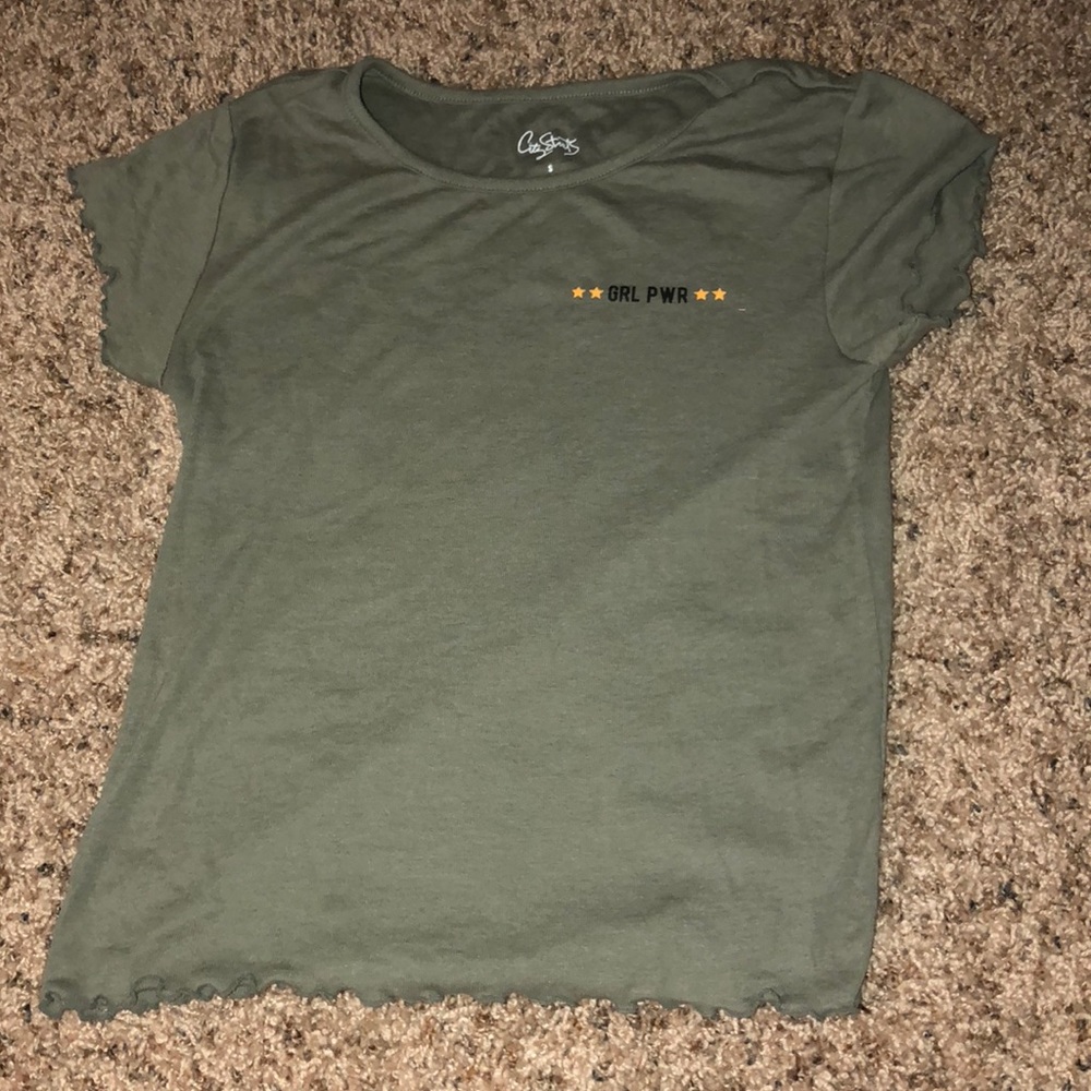 Green Ruffle Edge Crop T Shirt